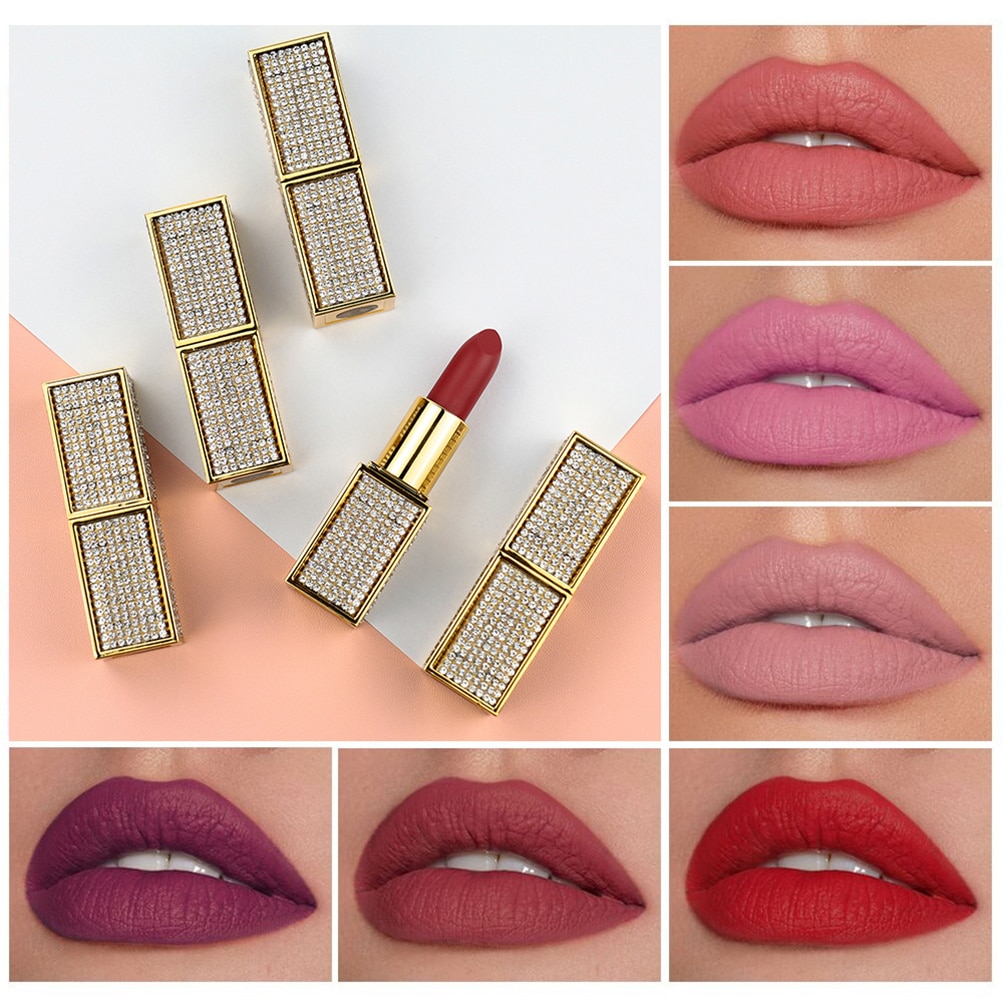 10 Piece Diamond Tube Private Label Matte Lipstick Waterproof Long Lasting Lip Makeup Customization Cosmetics Nude Lipstick