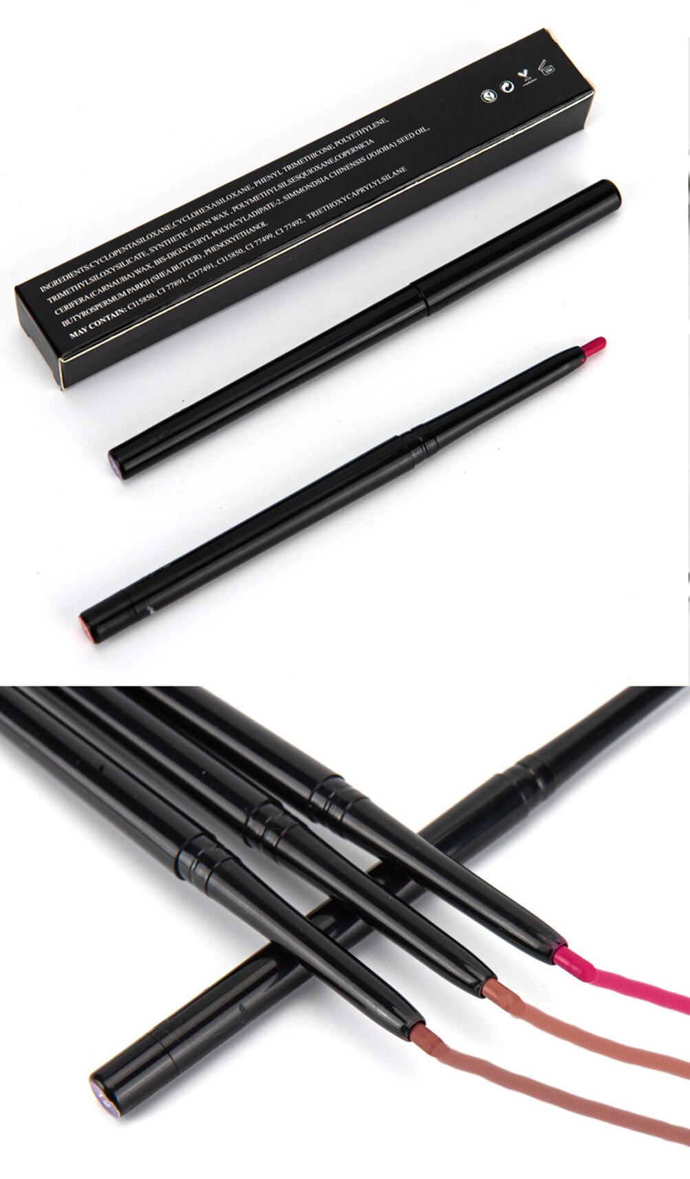 10 Piece Long Lasting Waterproof Lipliner Private Label Bulk Makeup Flexible Black Lip Liner Wholesale No Logo