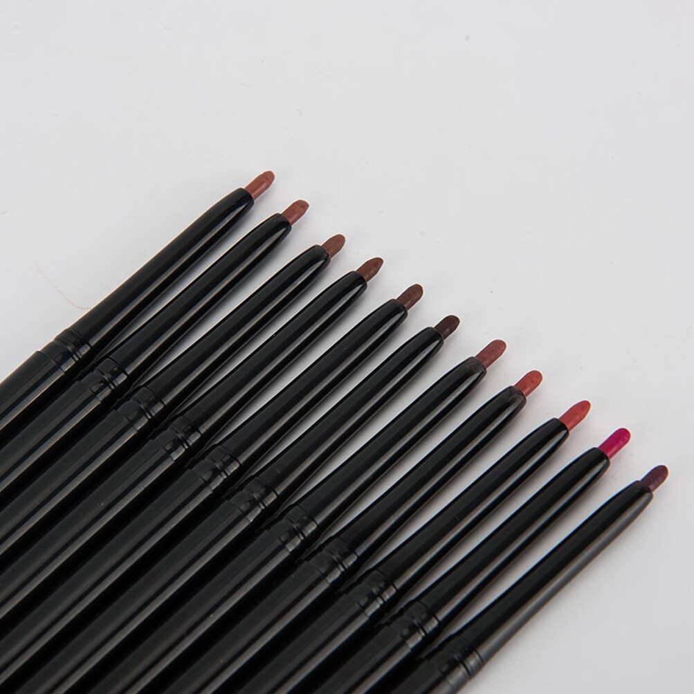 10 Piece Long Lasting Waterproof Lipliner Private Label Bulk Makeup Flexible Black Lip Liner Wholesale No Logo