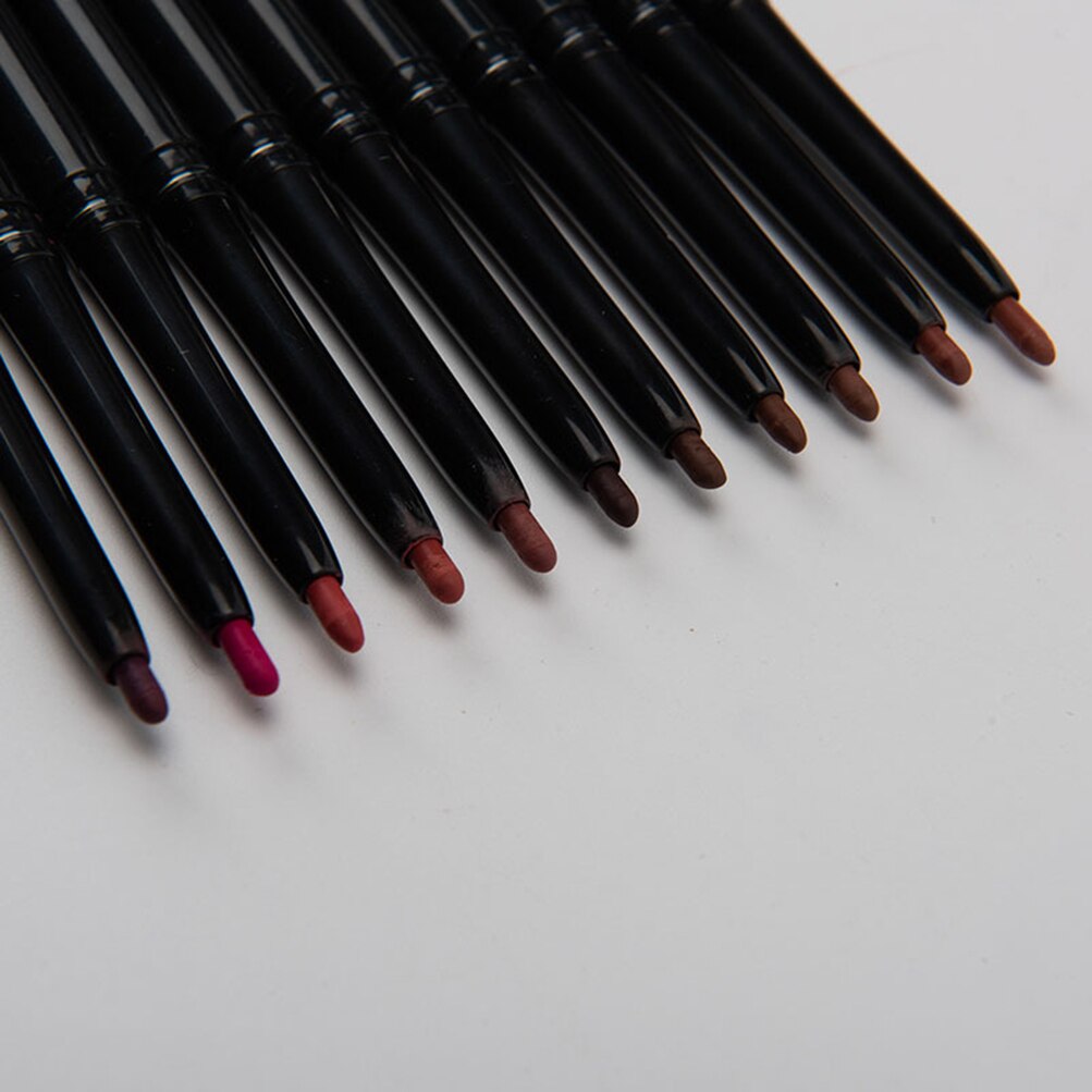 10 Piece Long Lasting Waterproof Lipliner Private Label Bulk Makeup Flexible Black Lip Liner Wholesale No Logo