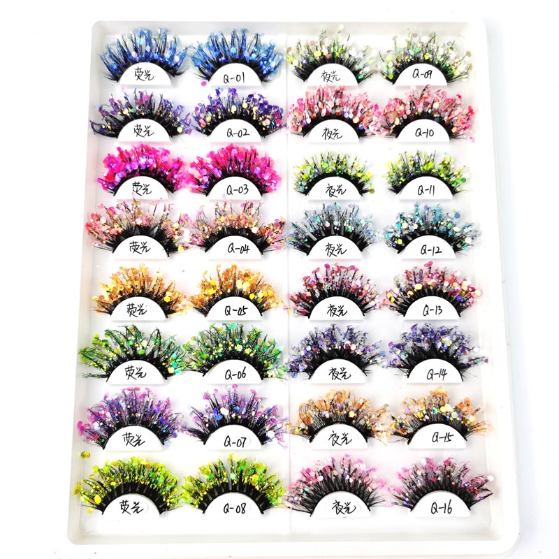 Luminous Mink Eyelashes Fluffy 25mm 3d Dramatic Fluorescent False Eyelashes Makeup Sequins