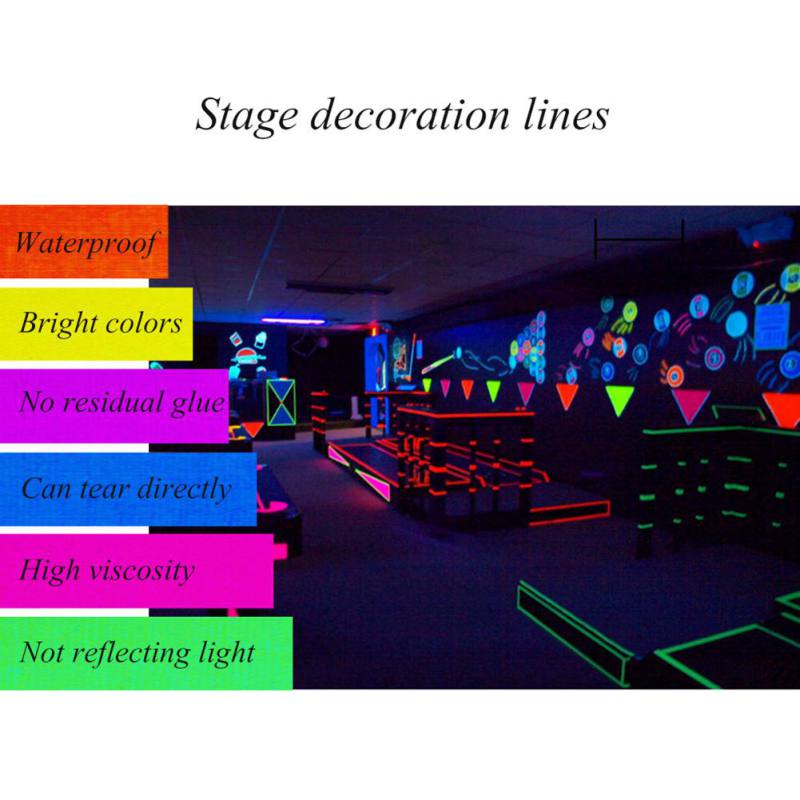 6pcs/Set Fluorescent Tape UV Self Adhesive Glow In The Dark Tape Neon Gaffer Wall Sticker Tape Safety Warning For Home Decor