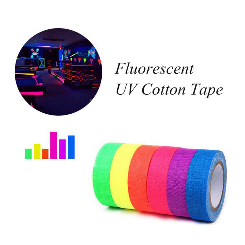 6pcs/Set Fluorescent Tape UV Self Adhesive Glow In The Dark Tape Neon Gaffer Wall Sticker Tape Safety Warning For Home Decor