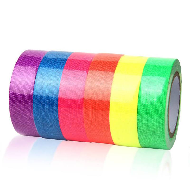 6pcs/Set Fluorescent Tape UV Self Adhesive Glow In The Dark Tape Neon Gaffer Wall Sticker Tape Safety Warning For Home Decor