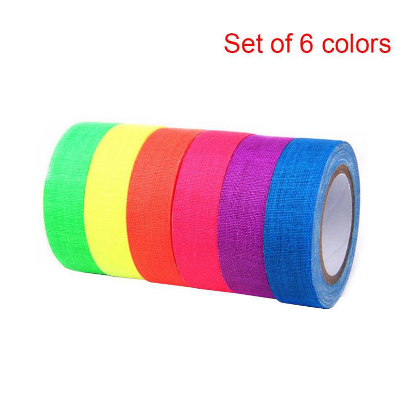 6pcs/Set Fluorescent Tape UV Self Adhesive Glow In The Dark Tape Neon Gaffer Wall Sticker Tape Safety Warning For Home Decor